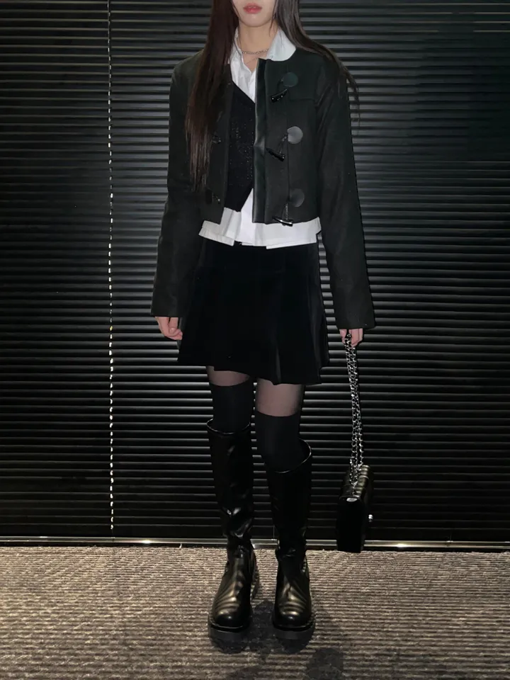 [24재입고] 윈터 더플 코트 크롭 자켓 (Black) 상세 이미지 6