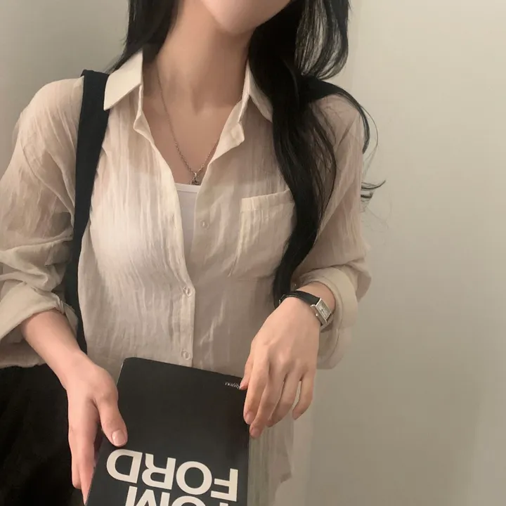 [살안타템17컬러✨/크롭&루즈핏] 햇빛차단, 린넨 시스루 루즈핏 거즈 셔츠/남방 블라우스 상세 이미지 34