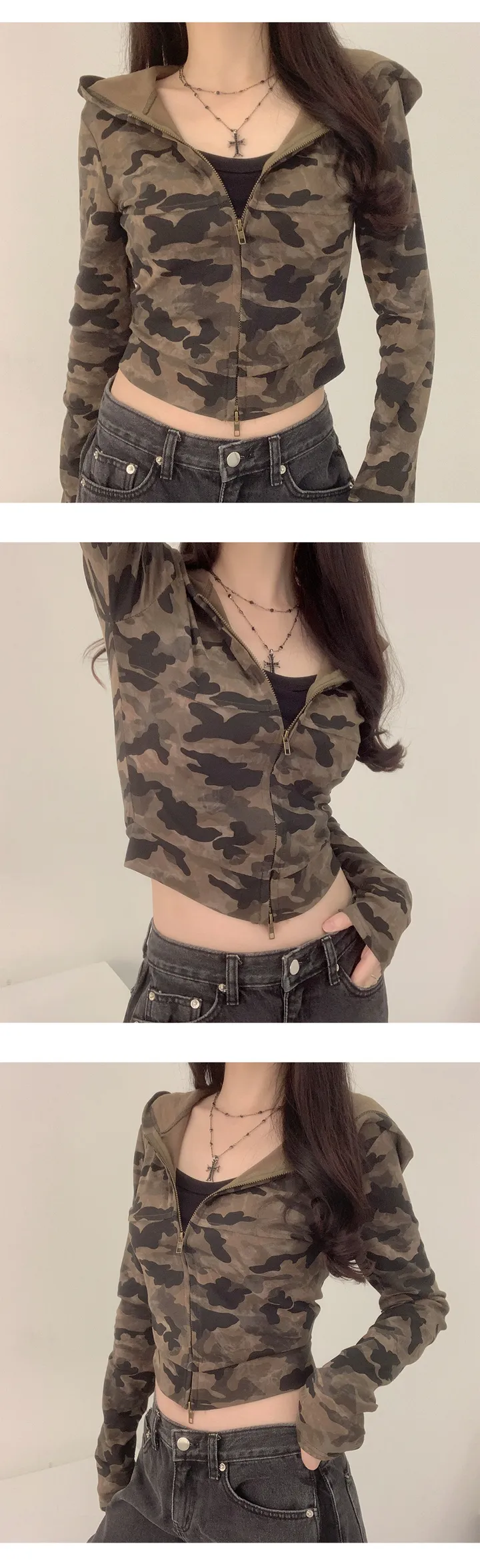 제나 단독 제작상품! 슬림하게! 군살삭제!✂️ [카모/힙무드/스트릿] 텐미닛 카모 밀리터리 슬림핏 쫀쫀스판 긴팔 후드 집업 가디건 상세 이미지 6