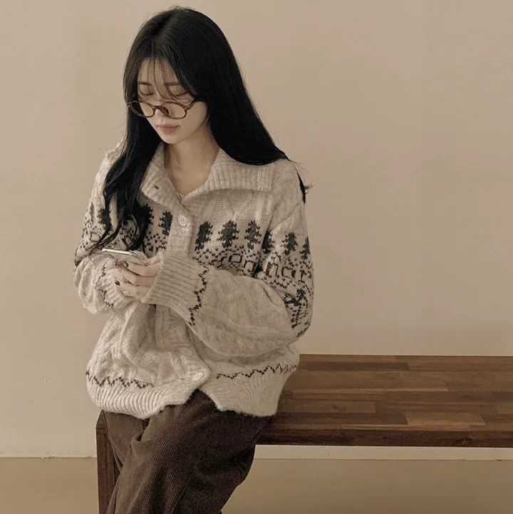 [고퀄!울함유/왕도톰] 포근따뜻~ 아방핏 노르딕 눈꽃 꽈배기 케이블 하이넥 카라 오버핏 가디건 상세 이미지 10