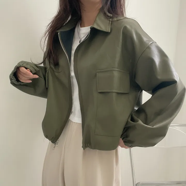 [투웨이/고퀄리티]레더 스트링 카라 크롭 라이더 숏자켓 3color 상세 이미지 45