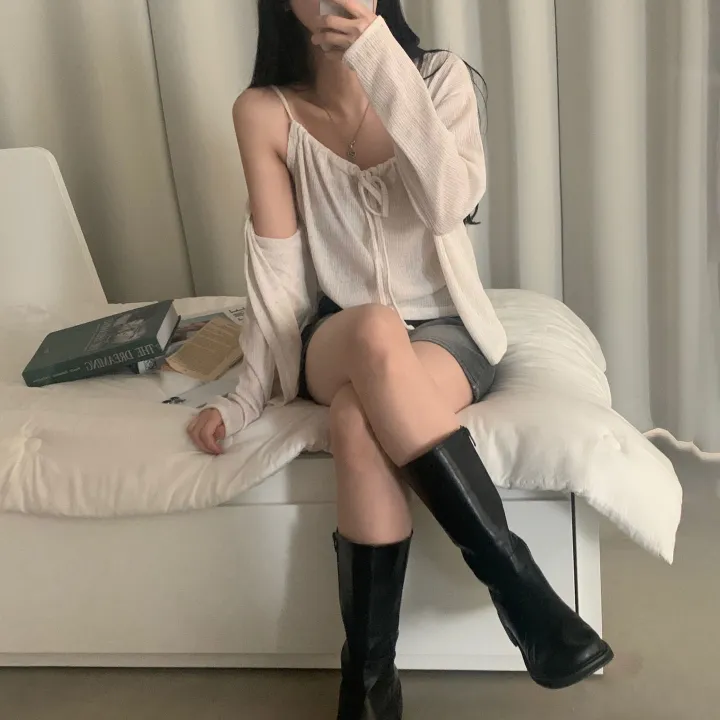 [린넨,세트/살안타템!] 젤럼 리본 셔링 홀터나시+루즈핏 린넨가디건 세트,셋업 - 4color 상세 이미지 17
