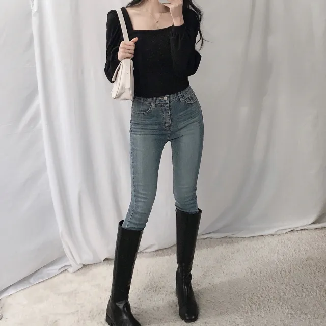 [여리핏/4col] 오로라 스퀘어넥 퍼프 크롭 티셔츠 상세 이미지 19