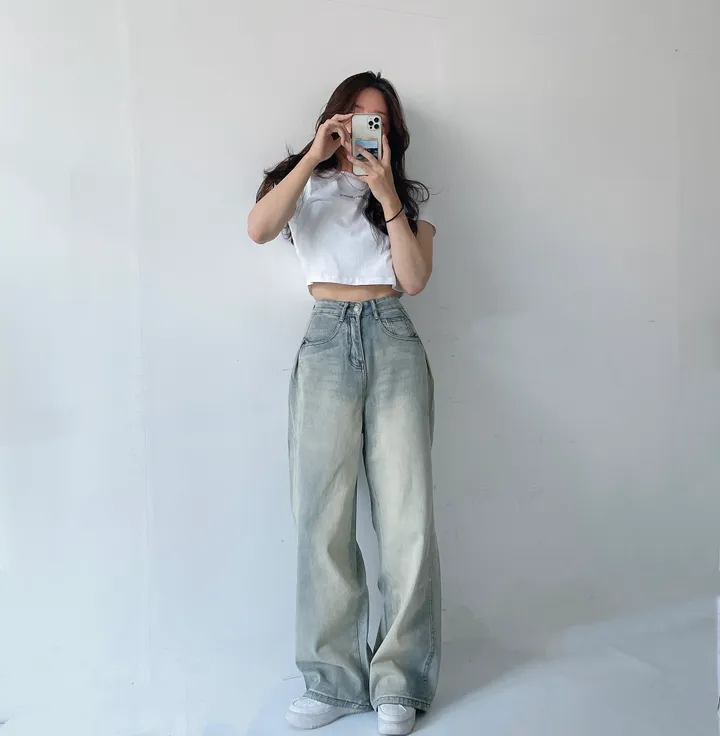 골반보정/색감깡패❣️빈티지 핀턱 폴딩 와이드 워싱 데님 롱팬츠 3color 상세 이미지 8