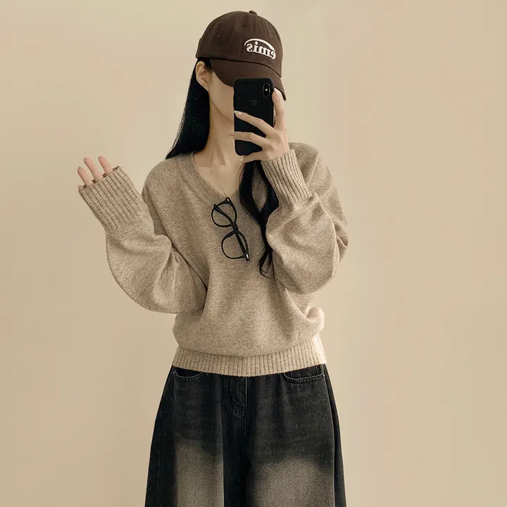 [얇은봄VER/리얼인생핏!] 여리여리~ 베이직 브이넥 나그랑 루즈핏 긴팔 봄니트 상세 이미지 21