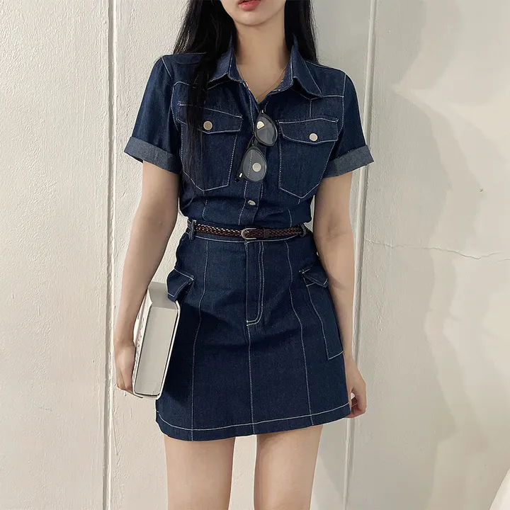 [남방+스커트 SET] 스킬 데님 반팔 남방 셔츠 + 데님 카고 스커트 투피스 세트 (단품or세트구매/2color) 상세 이미지 33