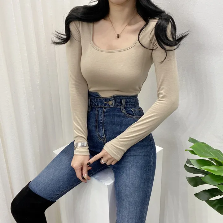 🚀당일발송🚀[묶음할인/안감기모] 가을 겨울 조이 기모 스퀘어넥 긴팔 티셔츠 이너티 상세 이미지 15