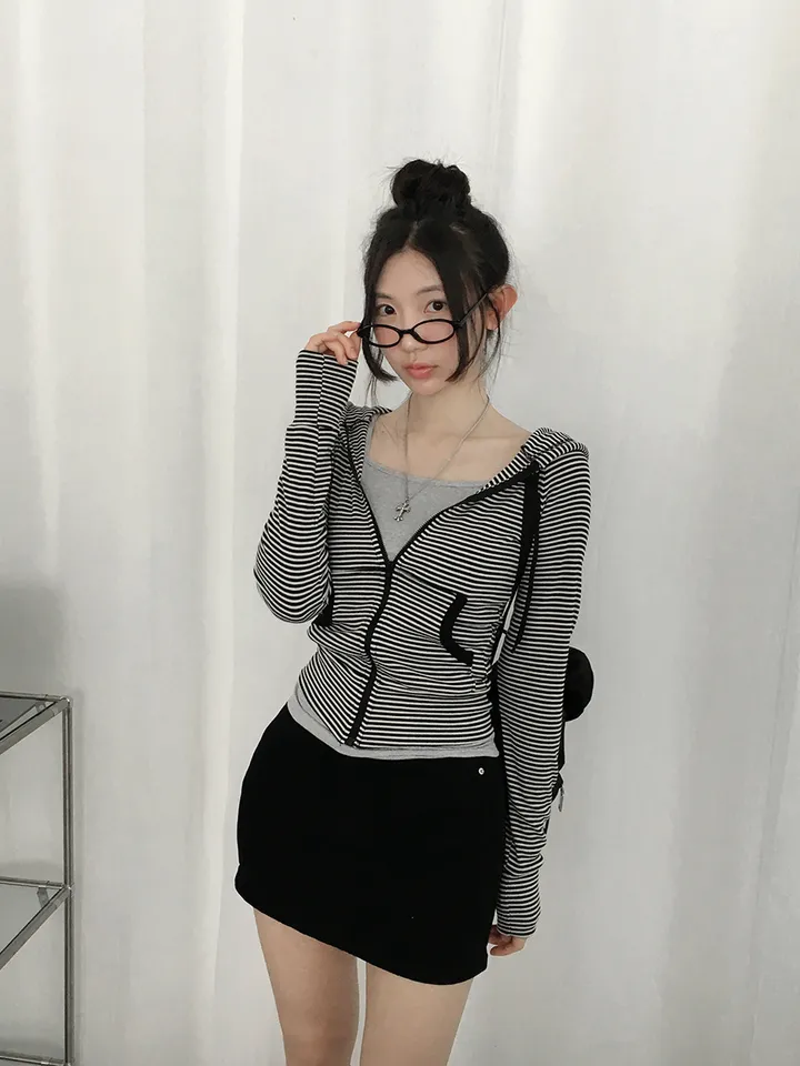 [말라핏보장❣️슬림핏 데일리 잔단가라 골지 후드집업] 로티단가라슬림후드집업 상세 이미지 17