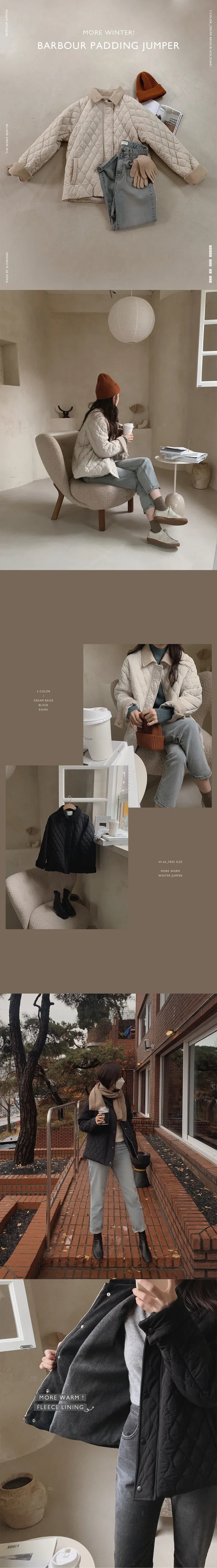 [🤎아우터] 매트 바버패딩 (4온스+플리스내피) - 3 color (SLOWMADE/자체제작/사이즈세분화/이중잠금/코듀로이/배색카라) 상세 이미지 7