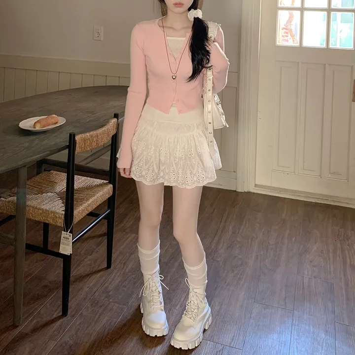 [고퀄!청순여리핏🤍] 러블리색감~ 파스텔 허리잘록 골지 슬림핏 봄여름 긴팔 크롭 니트가디건 소라 딸기우유 여름쿨톤 추천 벚꽃룩 상세 이미지 18