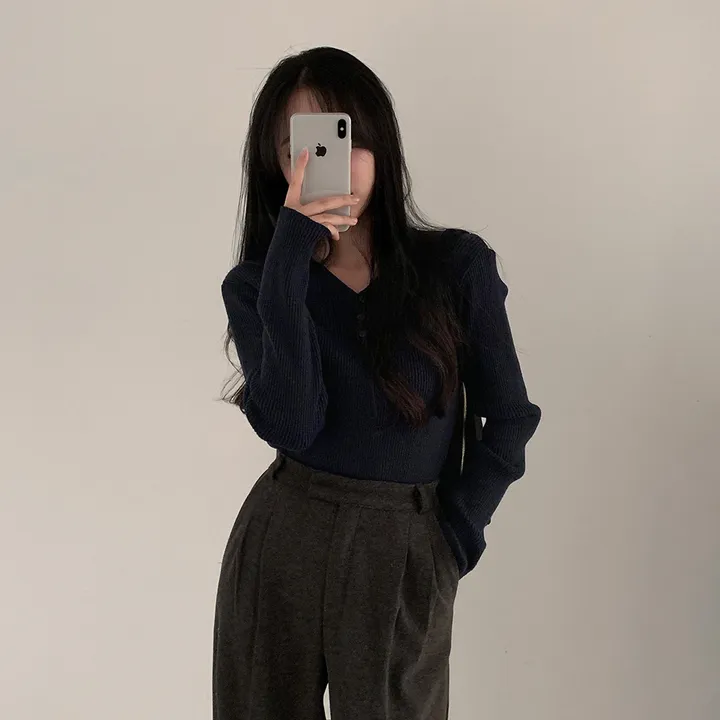 [4계절필수 디자인/연그레이 당일출고✨] 자체제작 #크치Made 젤리 버튼 트임 브이넥 골지 겨울 니트 긴팔티셔츠 - nt 상세 이미지 73