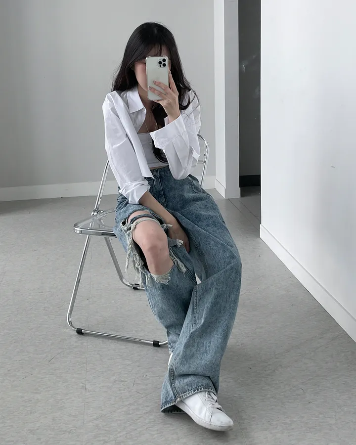 [비조단추] 스톤 워싱 디스트로이 데님 팬츠 상세 이미지 25