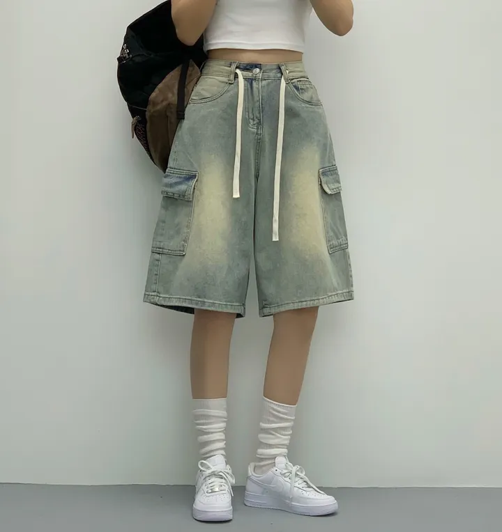 [인생버뮤다/~XL/5부기장] 버블 빈티지 워싱스트링 카고 버뮤다팬츠 5부 데님팬츠 청반바지 숏팬츠 여름팬츠 선데이이브닝 상세 이미지 6