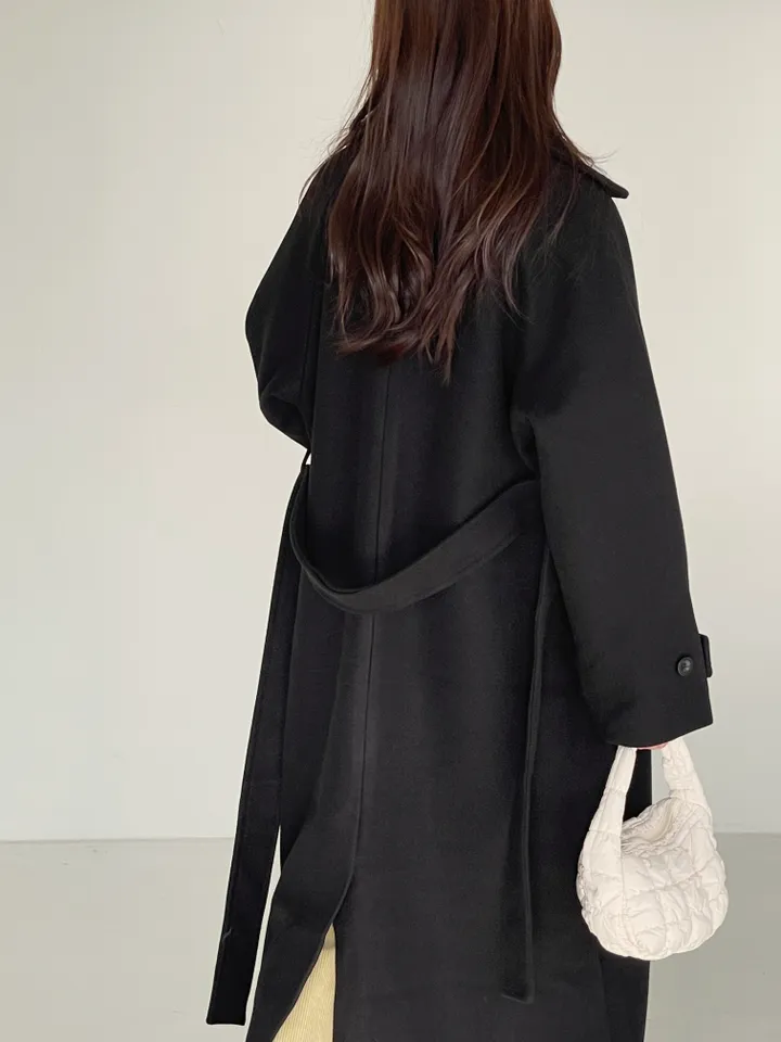 자바 벨티드 싱글 카라 롱 코트 상세 이미지 6
