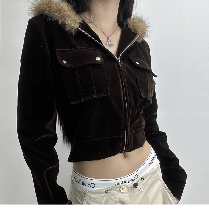 velvet fur hood  jacket- 벨벳 퍼 후드 자켓 2color (힙, 스트릿, 유니크, 크롭, y2k, 빈티지, 퍼, 집업, 후드집업) 상세 이미지 13