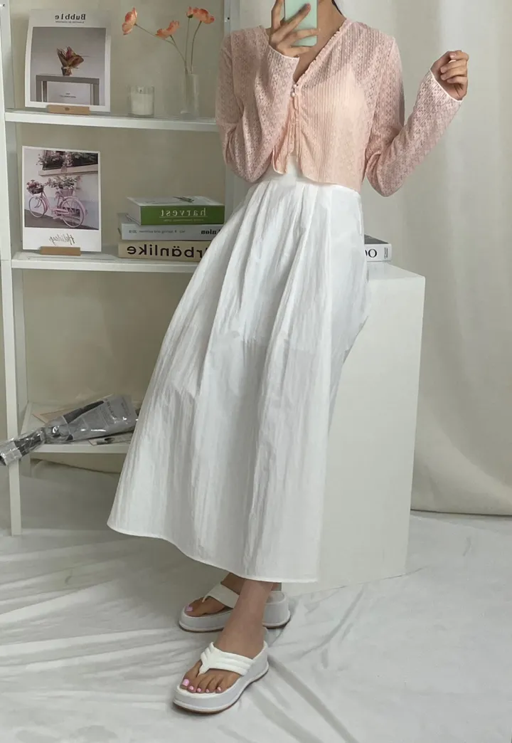 [1+1할인/여리핏/비치웨어] 여름 시스루 펀칭 레이스 프릴 투버튼 브이넥 긴팔 숏 크롭 가디건 (4color) 상세 이미지 59