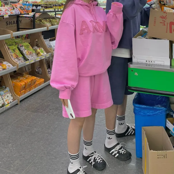 [세트가격🌠/남녀공용🧏‍♀️💕/도링룩단독💌] 피그먼트 아미 레터링 후드 밴딩 5부 반바지 커플 트레이닝세트 투피스 (3color) 상세 이미지 17