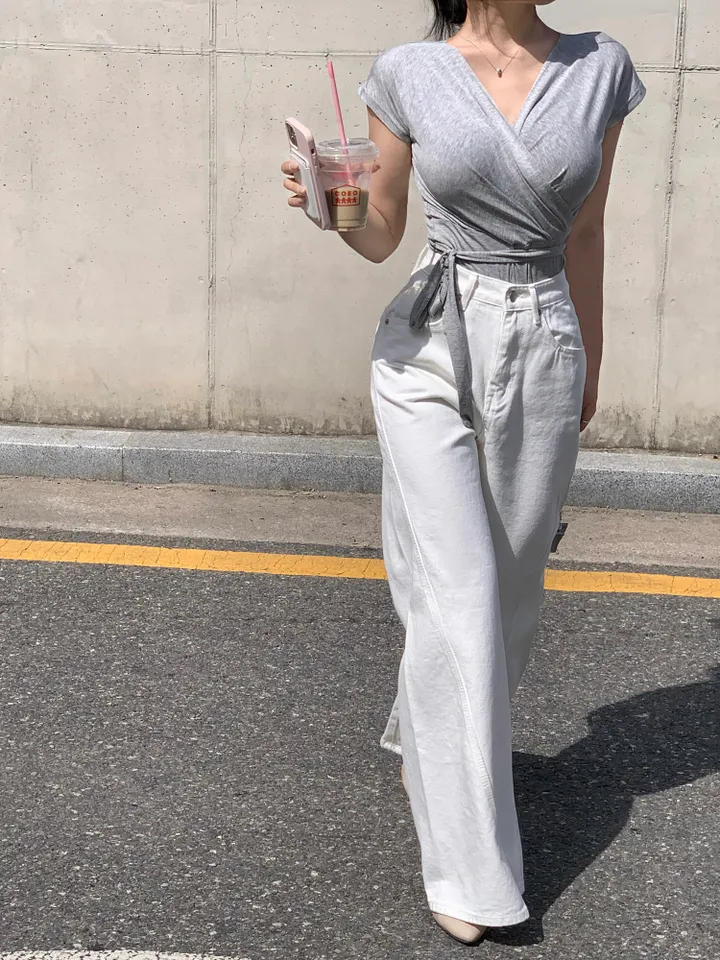 [개말라핏✨/~3XL/최저가] 사선 와이드 데님 일자청바지 하이웨스트 데님 체형커버 청바지-2col 상세 이미지 14