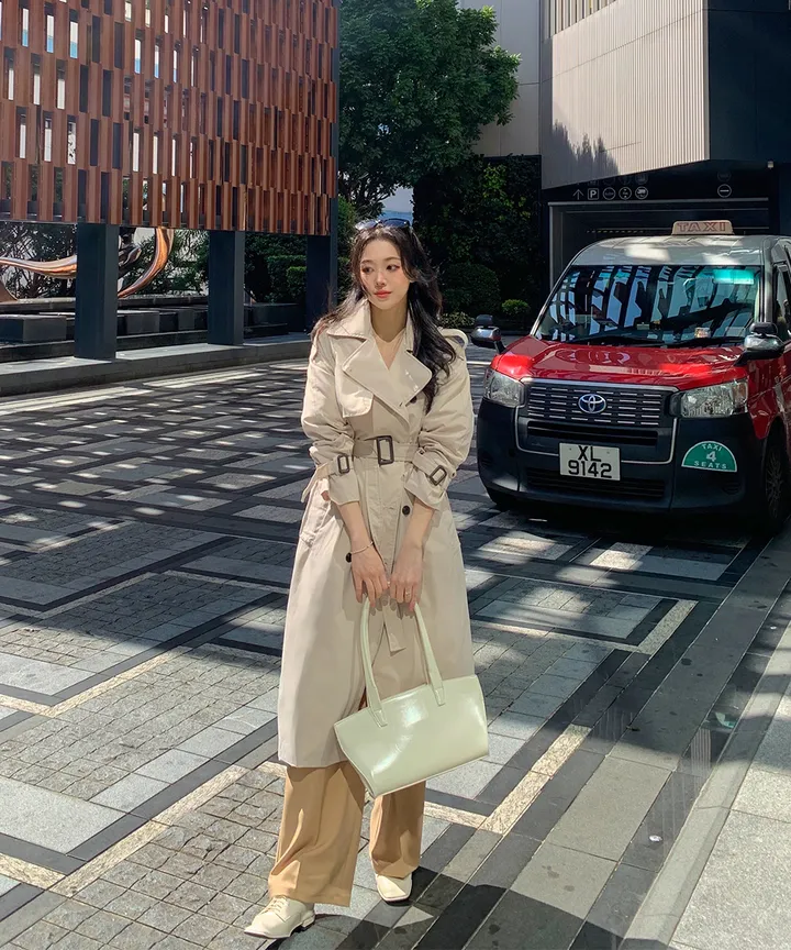 [여리핏🤎진짜강추ㅠ] 어깨부각zero!! 인생 트렌치 더블 롱 카라 벨트 롱 트렌치 코트 스트랩 비조 견장 바바리 코트 간절기 봄 아우터 4COL 상세 이미지 10