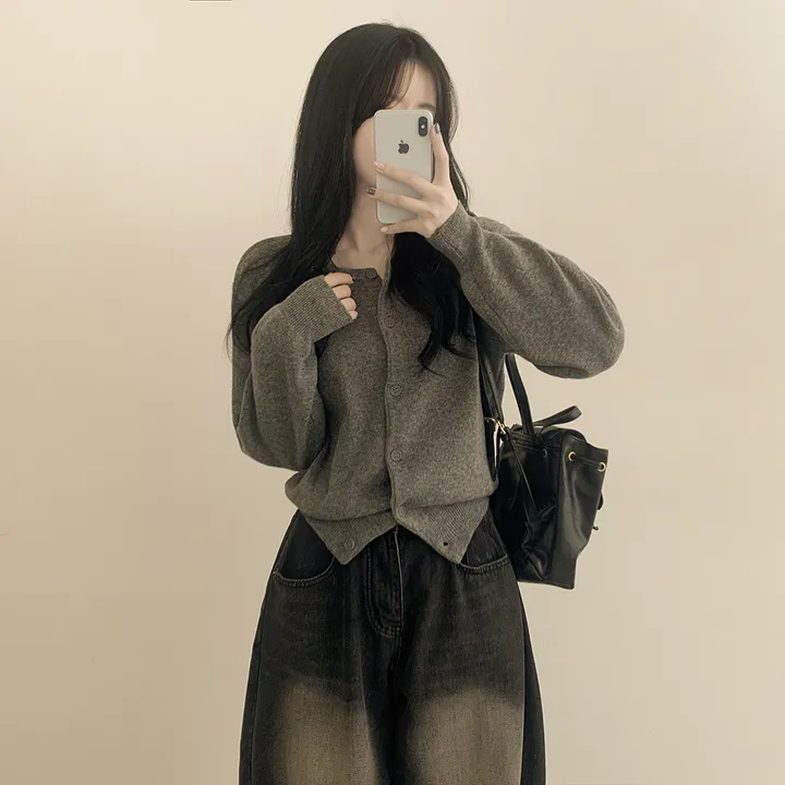 [팔뚝살커버!/포근~] 기본가디건 라운드 세미크롭 아방핏 니트가디건 상세 이미지 11