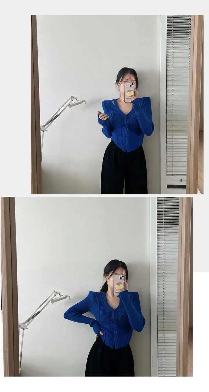 [직각어깨/허얇골넓핏] 패드 가디건/어깨트임 니트 상세 이미지 12
