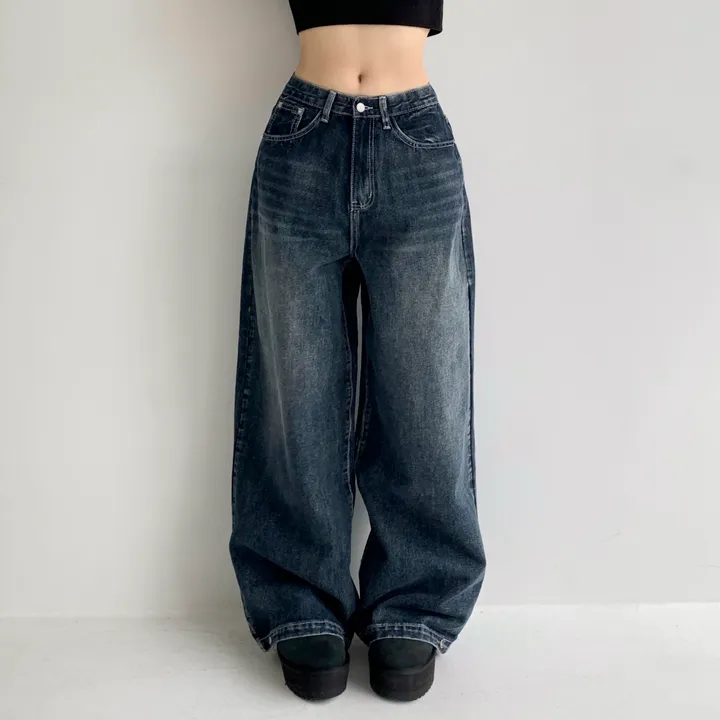 [모델소장🖤/기장선택/~XL] 페이블 3기장 힙 빈티지 워싱 하이웨스트 로우 밑단 스냅 조거 와이드 데님 팬츠 청바지 키작녀 키큰녀 남녀공용 사계절팬츠 빅사이즈 상세 이미지 12