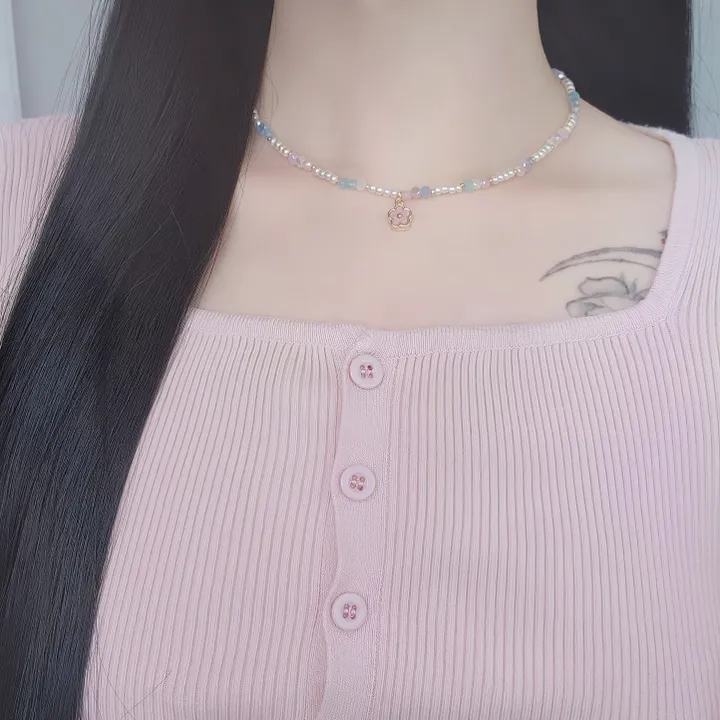 반짝반짝🌸✨ 봄내음 파스텔비즈 진주 플라워 드롭목걸이 바캉스목걸이 상세 이미지 10
