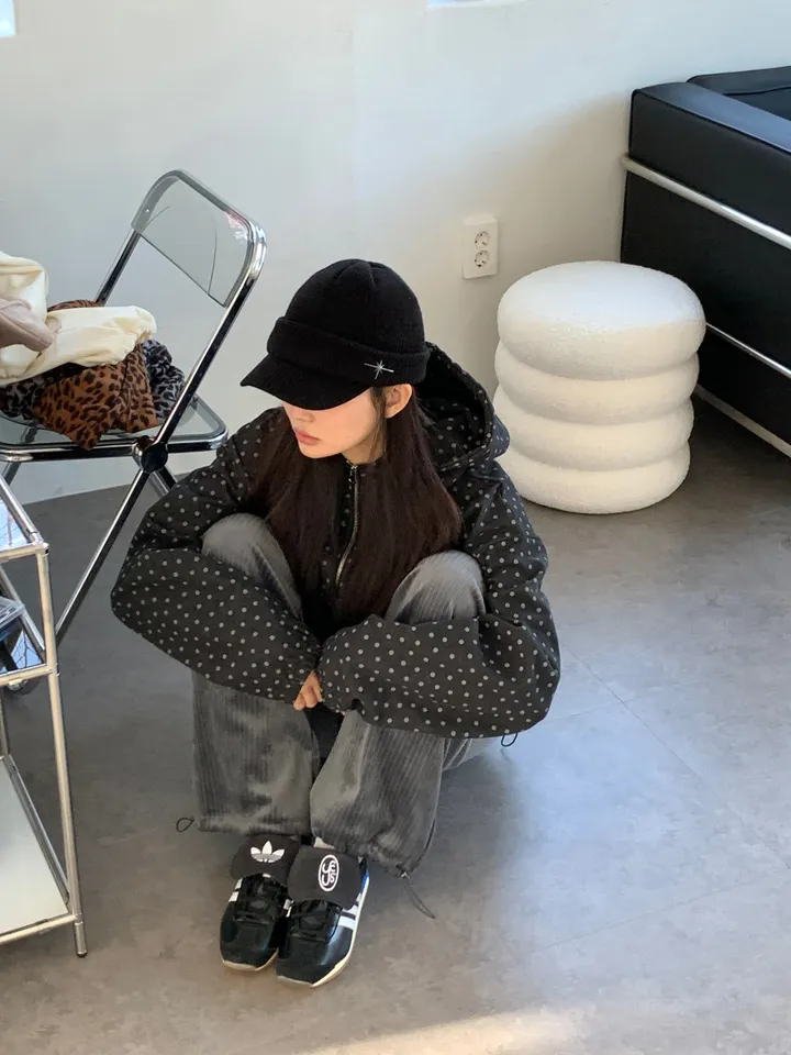 브랜드공장) 도트 데님 하이넥 후드집업 상세 이미지 10