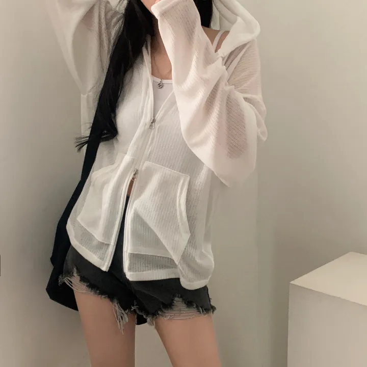 [여름아우터!/은은한비침] 한여름까지 필요한 투웨이 시스루 니트 후드집업,점퍼 - 5color 상세 이미지 10