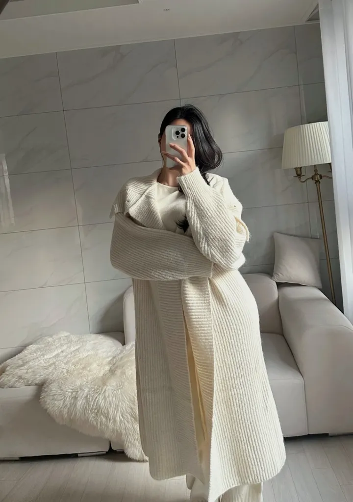 [아이당일] *도톰따숩 터틀넥 울 숄 빅카라 꽈배기 뜨개 니트 맥시롱가디건 울롱코트 울가디건(5color) 상세 이미지 15