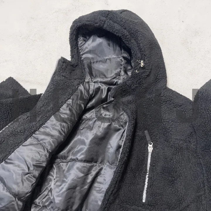 덤블 헤비 양털 패딩 오버핏 투웨이 스트링 후리스 뽀글이 후드 집업 자켓 점퍼 상세 이미지 44