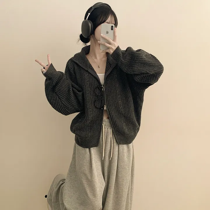 [도톰따뜻🩶고퀄!] 아방핏 투웨이 꽈배기 니트집업 오버핏 가디건 상세 이미지 18