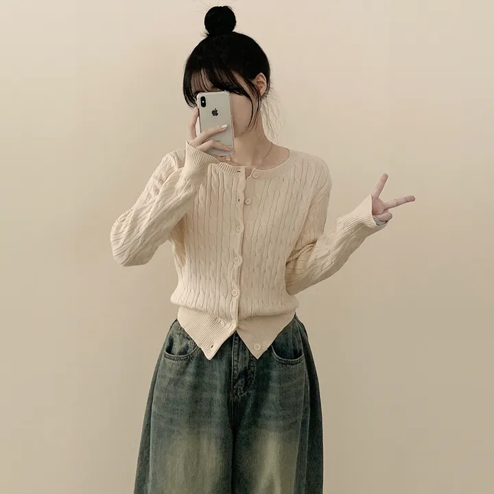 [고퀄!/가디건의 정석] 꽈배기 라운드 케이블 기본 세미크롭 긴팔 봄가디건 상세 이미지 24