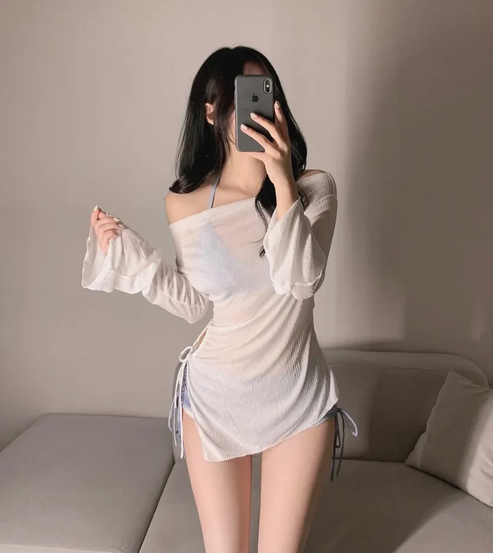 *기획특가*[쓰리피스/커버업] 데님 비키니 커버업 비치웨어 수영복 호캉스 워터파크 풀빌라 골반셔링 몸매보정 군살커버 트임 섹시 글램 청순 비치룩 여름신상 상세 이미지 2