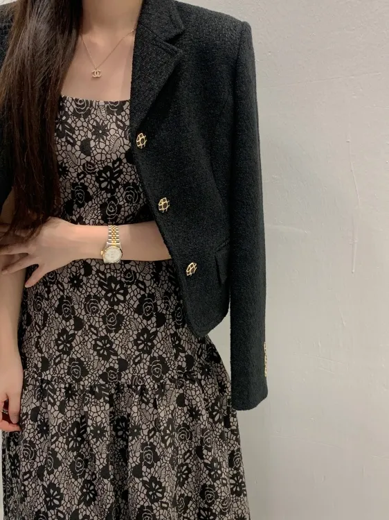 [24f/w버전]✨뉴샤르망 부클울 자켓 백화점동일 S라인 트위드 카라 금장버튼 반 코트 4color 상세 이미지 21
