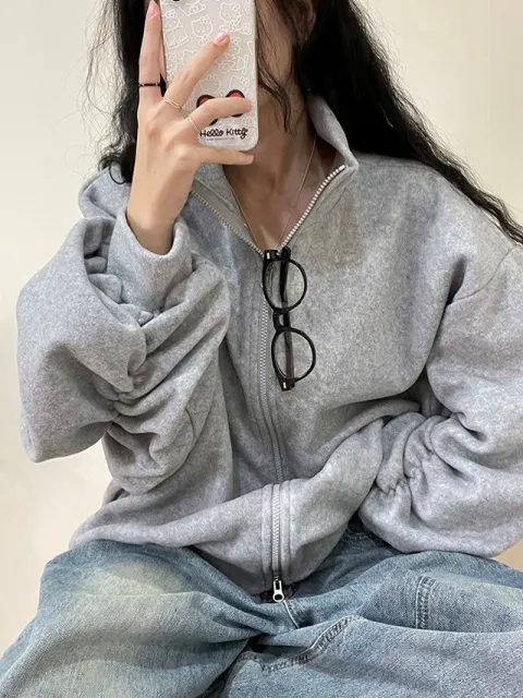 후리스 투웨이 플리스 집업 셔링 트레이닝 빅사이즈 오버핏 쇼매셔링 폴리스 캐주얼 상세 이미지 48