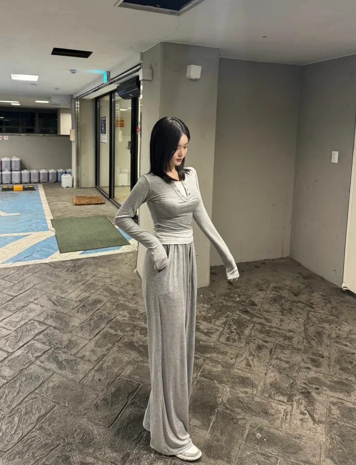 [시원찰랑💕/세트가격] 배색 레이어드 티셔츠 찰랑 와이드팬츠 세트 상세 이미지 16