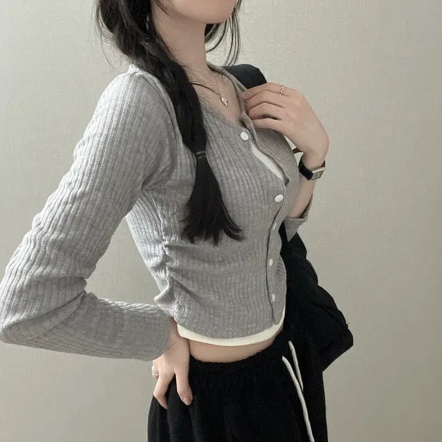 [ 가디건 일체형✨] 로지 옆셔링 레이어드 가디건 티셔츠 (3col) 상세 이미지 17