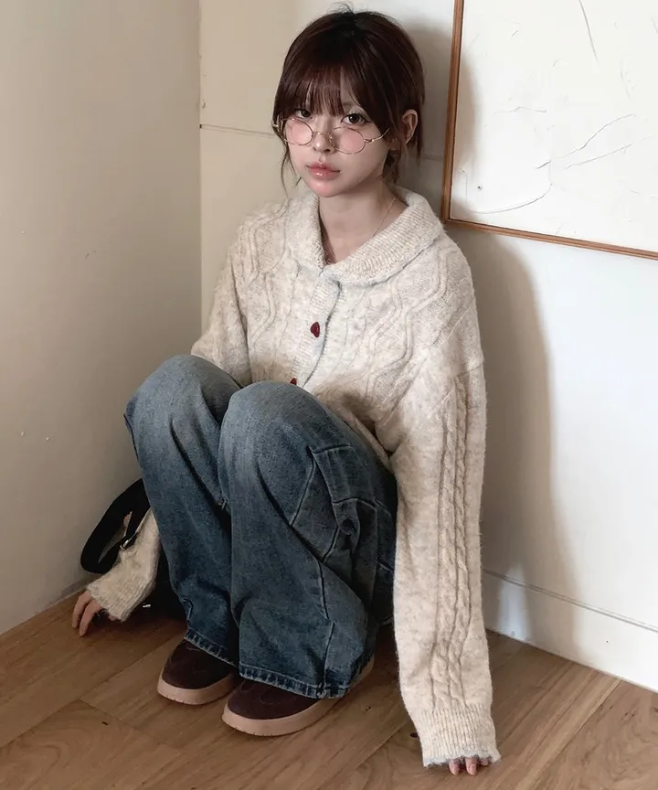 [MD추천✨러블리] 우토 하트 단추 카라 배색 니트 가디건 봄 가을 / 니트가디건 가디건 봄가디건 아우터 바람막이 청자켓 뮤잉 상세 이미지 19