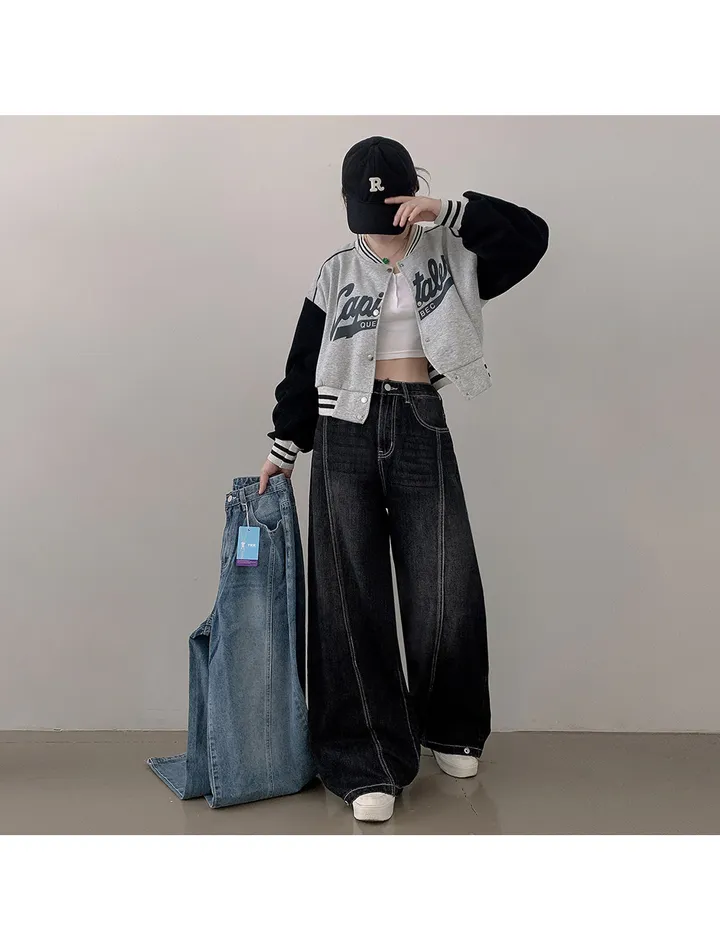3일할인[2XL까지!/숏,기본,롱/핏조절O] 르반 하웨스트 절개 스티치 워싱 와이드 데님 팬츠 (4color) 상세 이미지 6