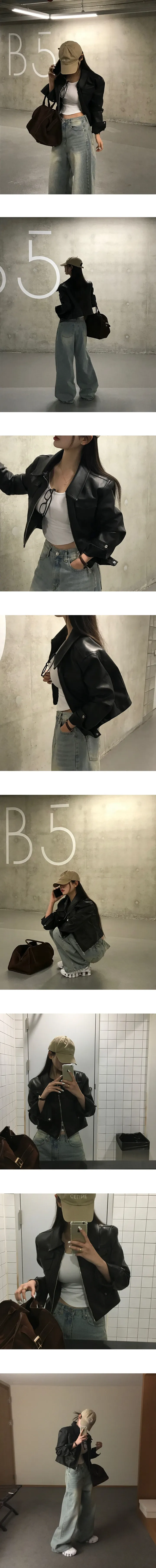 [당일출고][MADE/슬림핏]레터리 포켓 슬림 레더 자켓 상세 이미지 3