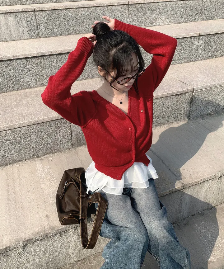 [데일리🫧벚꽃룩] 부코 펜던트 브이넥 니트 가디건 봄 가을 / 벚꽃룩 개강룩 데이트룩 여름가디건 여름니트 클래식블랑 상세 이미지 10