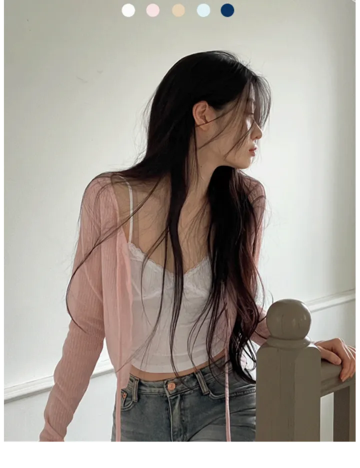 6color 루니 여리핏 리본 시스루 롱슬리브 가디건 상세 이미지 4
