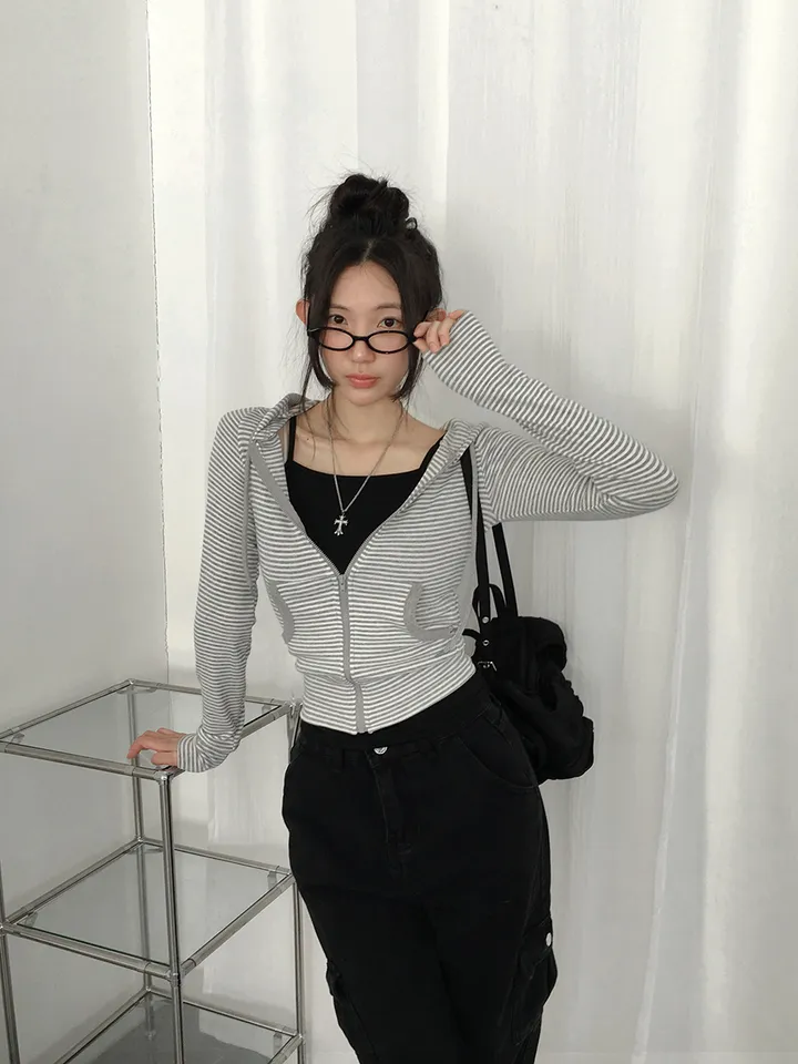 [말라핏보장❣️슬림핏 데일리 잔단가라 골지 후드집업] 로티단가라슬림후드집업 상세 이미지 8