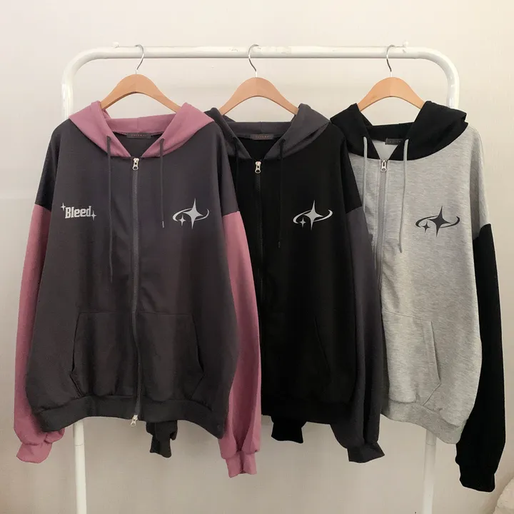 봄가을*[예쁜/스트릿!] 찰떡오버핏, 블리드 배색 투웨이 후드집업 3color 상세 이미지 32