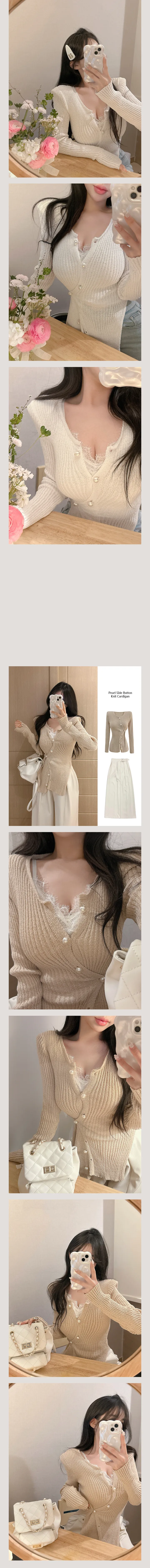 [러블리/데이트룩] 진주 포인트 옆단추 트임 가디건 4 COLORS 상세 이미지 3