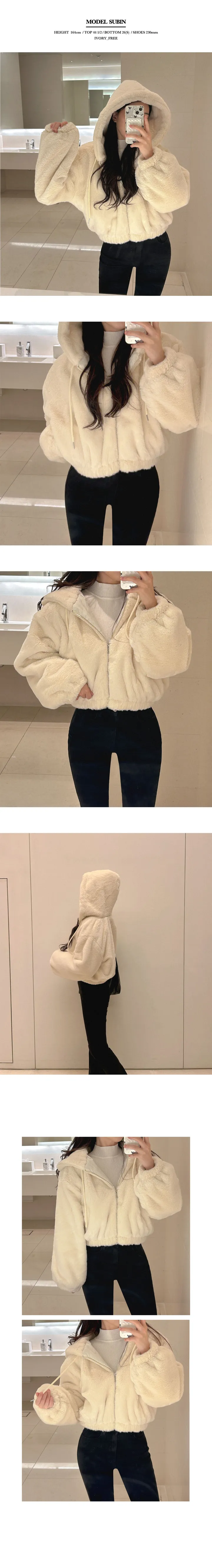 [고퀄리티/털빠짐X] 밍크 퍼 후드 크롭 점퍼 소프트 스트링 긴팔 자켓 상세 이미지 5