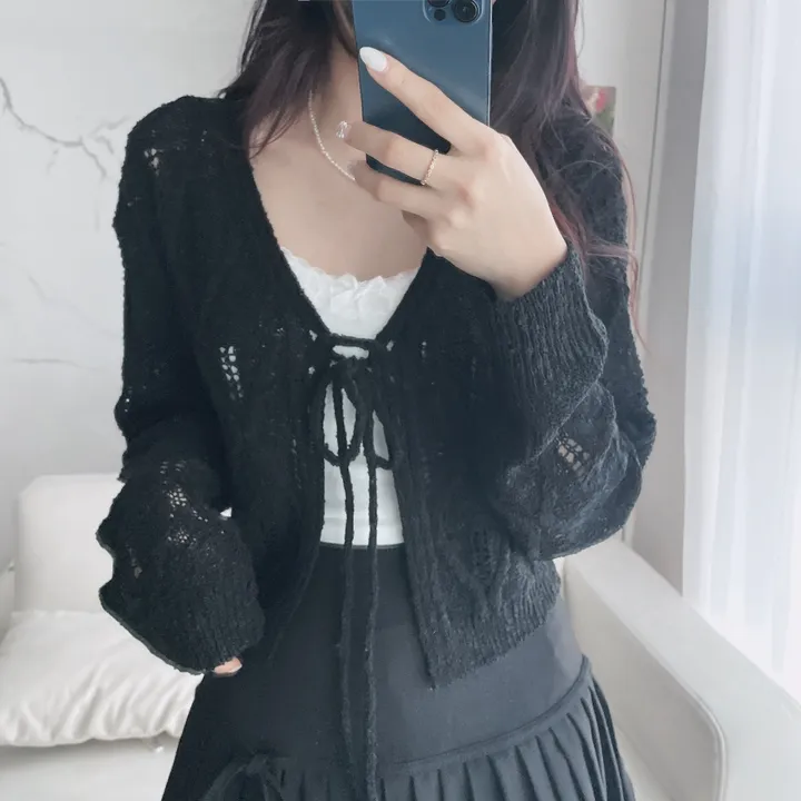 [주문폭주🤍/그물템💕/끈제거가능!] 베일리 그물 니트 리본 가디건 상세 이미지 35