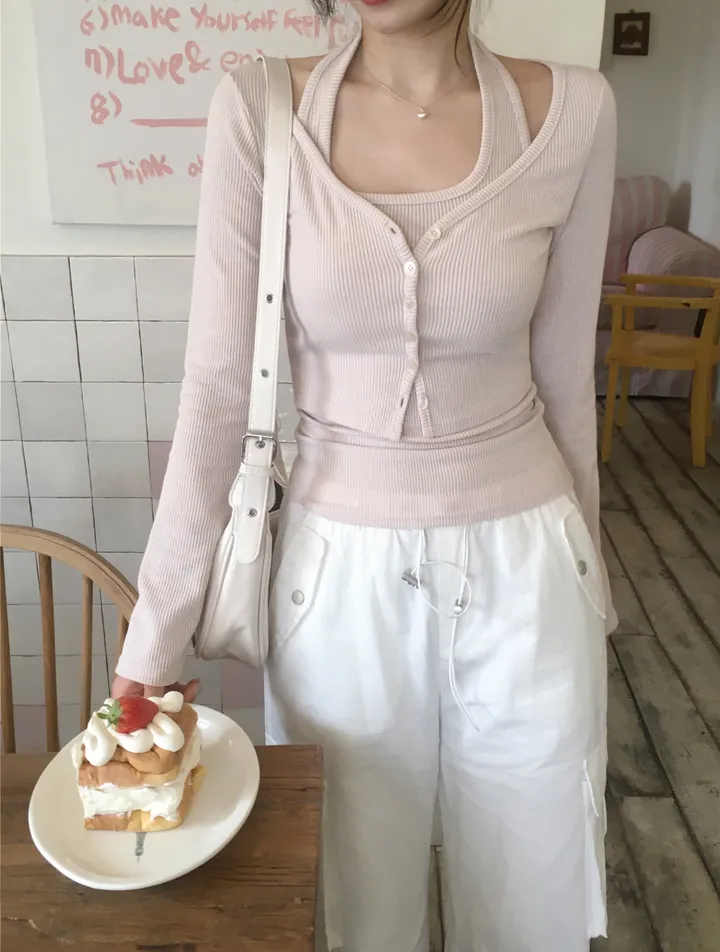 [MADE][2pcs,승모근소멸🤍] 키싱 홀터넥 나시 가디건set (4color) 상세 이미지 42