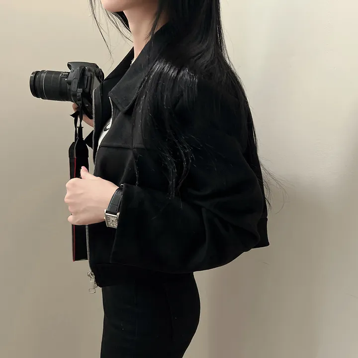 [어깨패드O] 어텀 스웨이드 절개 카라 크롭 자켓 집업 상세 이미지 22